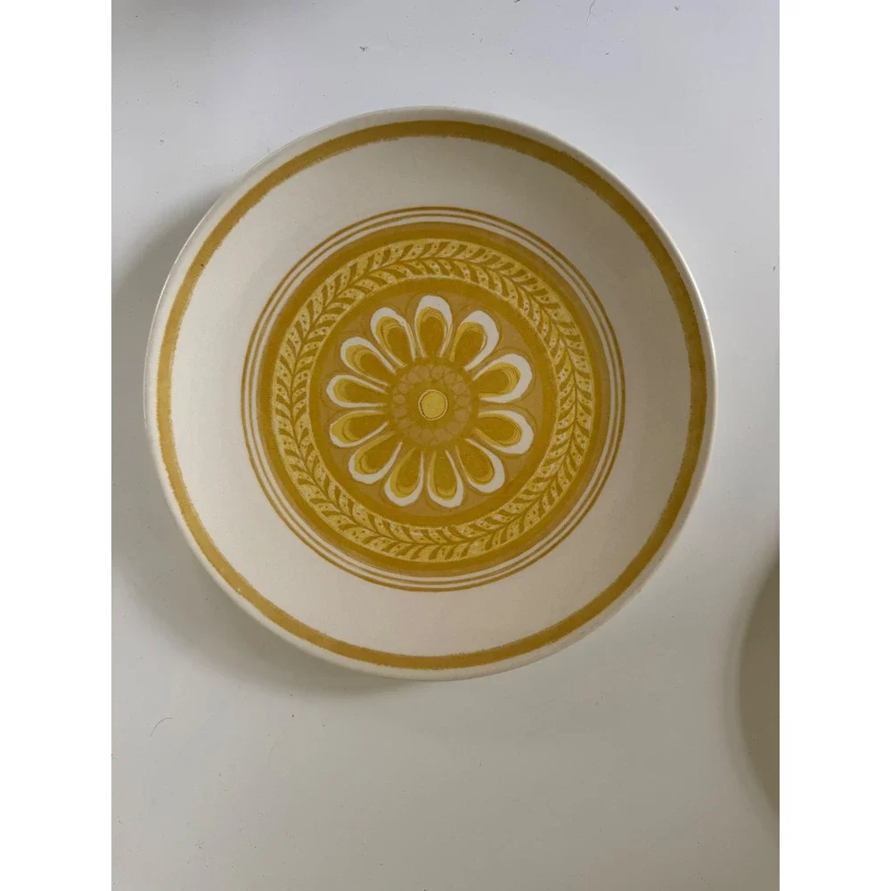 Vintage Royal China Cavalier Ironstone Yellow Sunburst Dinner Plates Set of 2